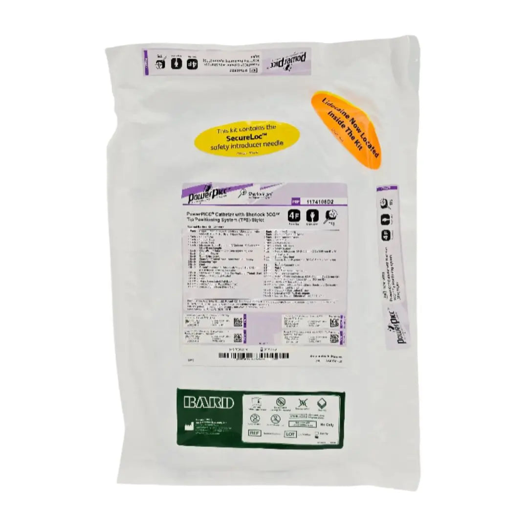 Bard 1174108D2 PowerPICC 4F Single-Lumen Catheter Placement Kit Max Barrier+ w/ Sherlock 3CG TPS Stylet Bard