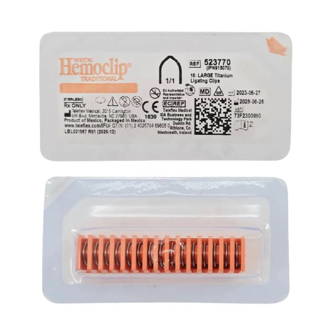 Weck 523770 Hemoclip Traditional Large Titanium Ligating Clips (15 Large Titanium Clips per Cartridge) Teleflex Weck
