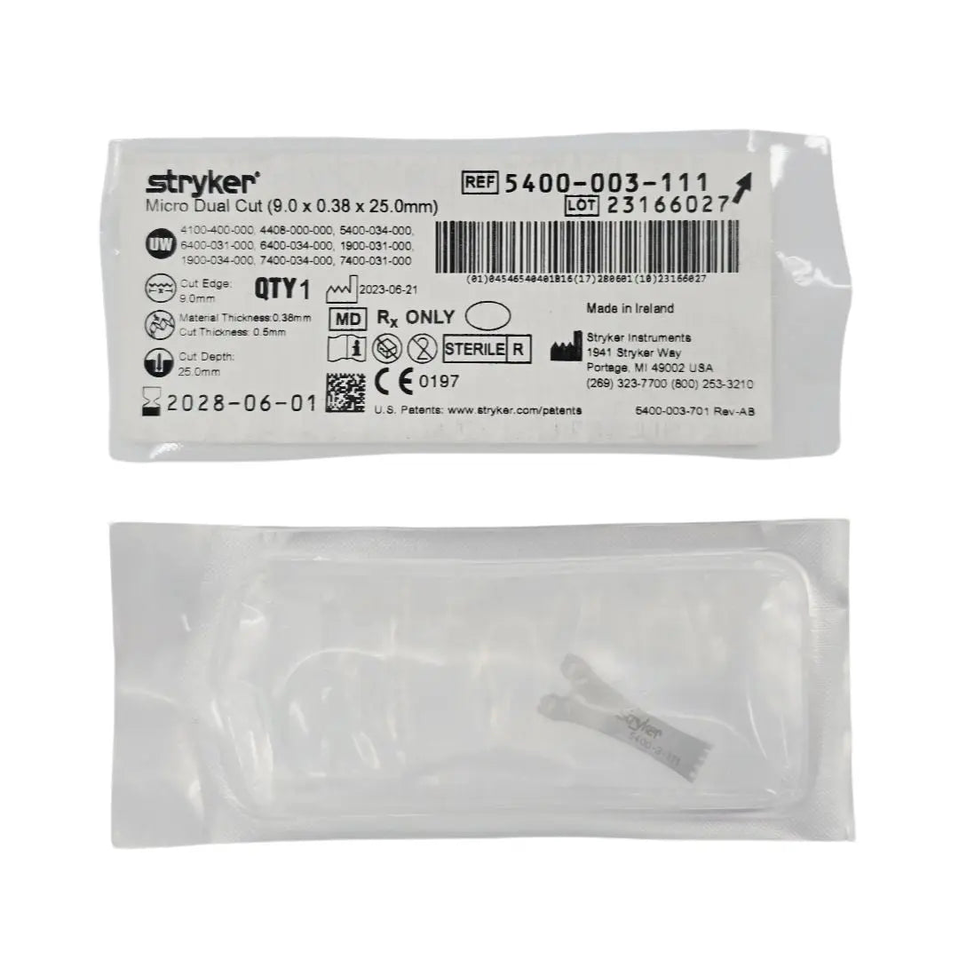 Stryker 5400-003-111 Micro Dual Cut Sagittal Saw Blade (9.0mm x 0.38mm x 25.0mm) Stryker