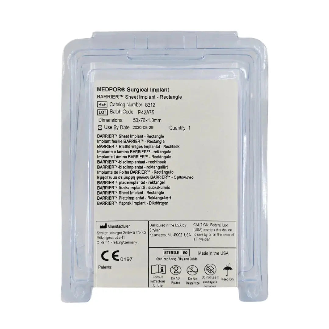 Stryker 8312 MEDPOR BARRIER Sheet Implant Rectangle 50x76x1.0mm Stryker