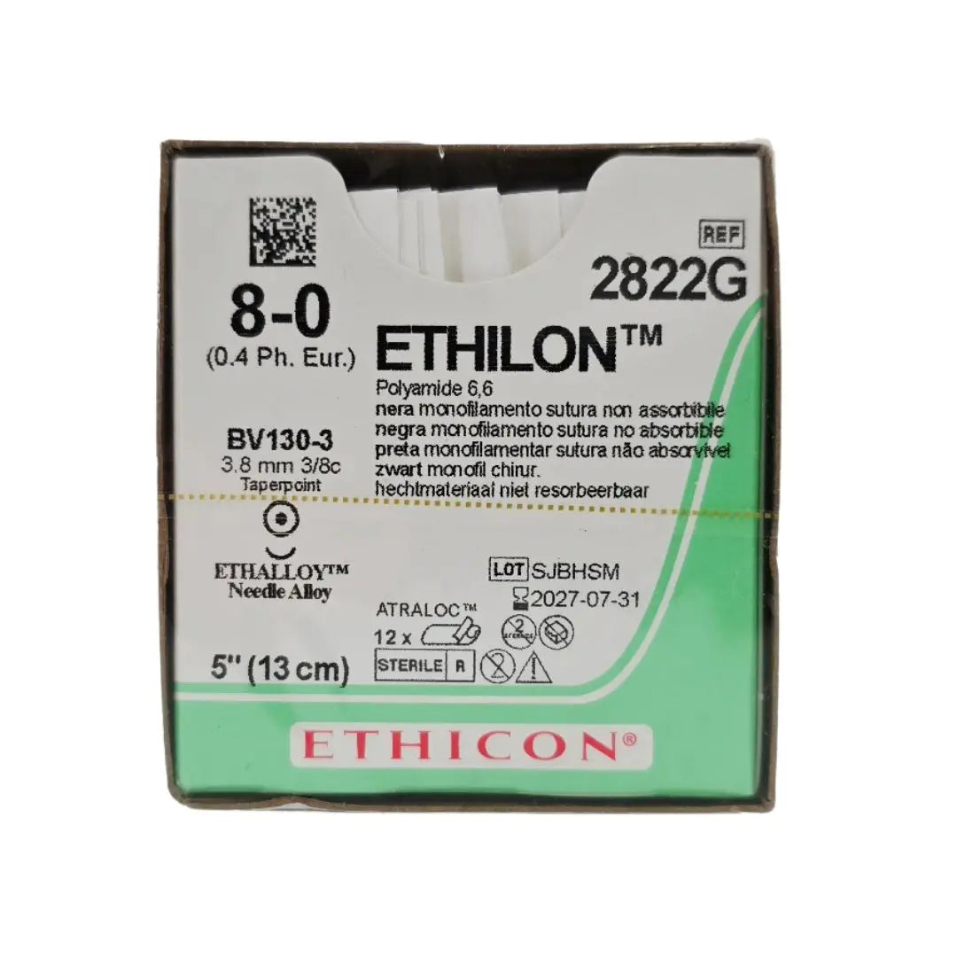 Ethicon 2822G ETHILON 8-0 Black 1X5" BV130-3 3.8mm BX/12 Ethicon