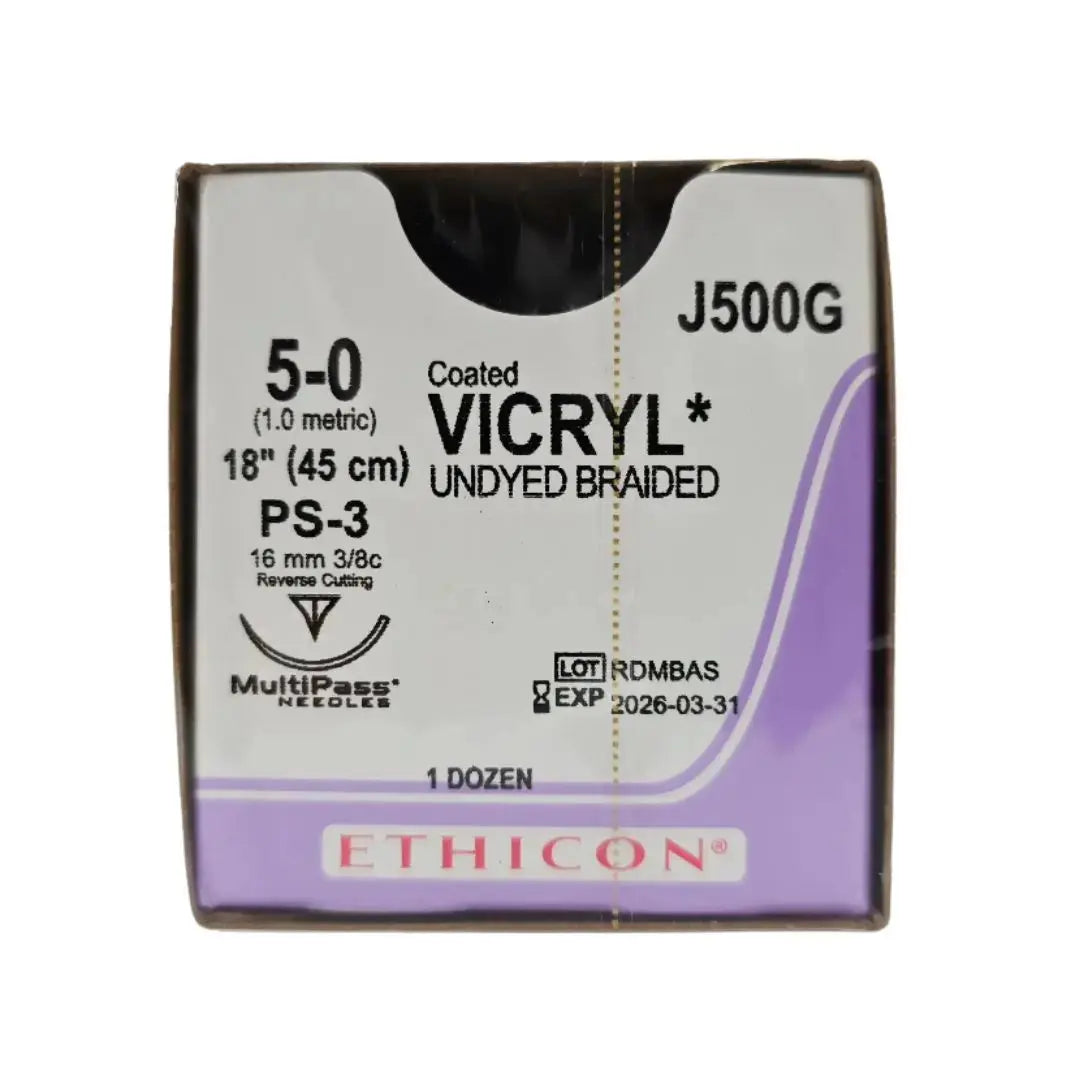 Ethicon J500G 5-0 Coated VICRYL Undyed 1X18" PS-3 16mm BX/12 Ethicon