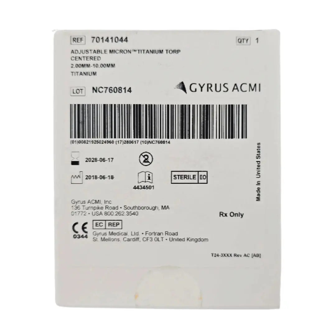 Gyrus ACMI 70141044 Micron Adjustable Titanium Torp Centered Ossicular Prosthesis 2.00mm-10.00mm 1/EA Gyrus ACMI