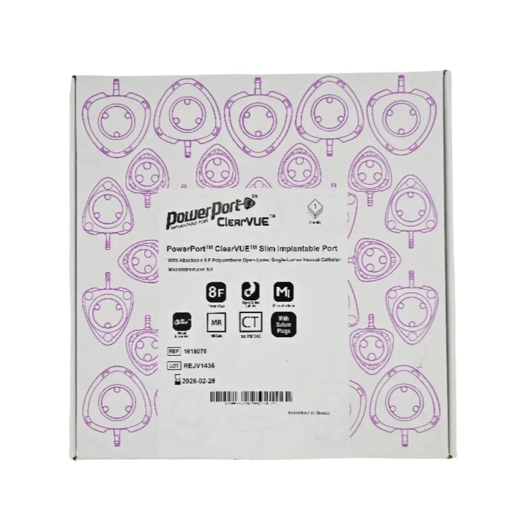 Bard 1618070 PowerPort ClearVUE Slim Implantable Port w/ Attachable 8F Polyurethane Open-Ended Single-Lumen Venous Catheter Microintroducer Kit 1/EA Bard