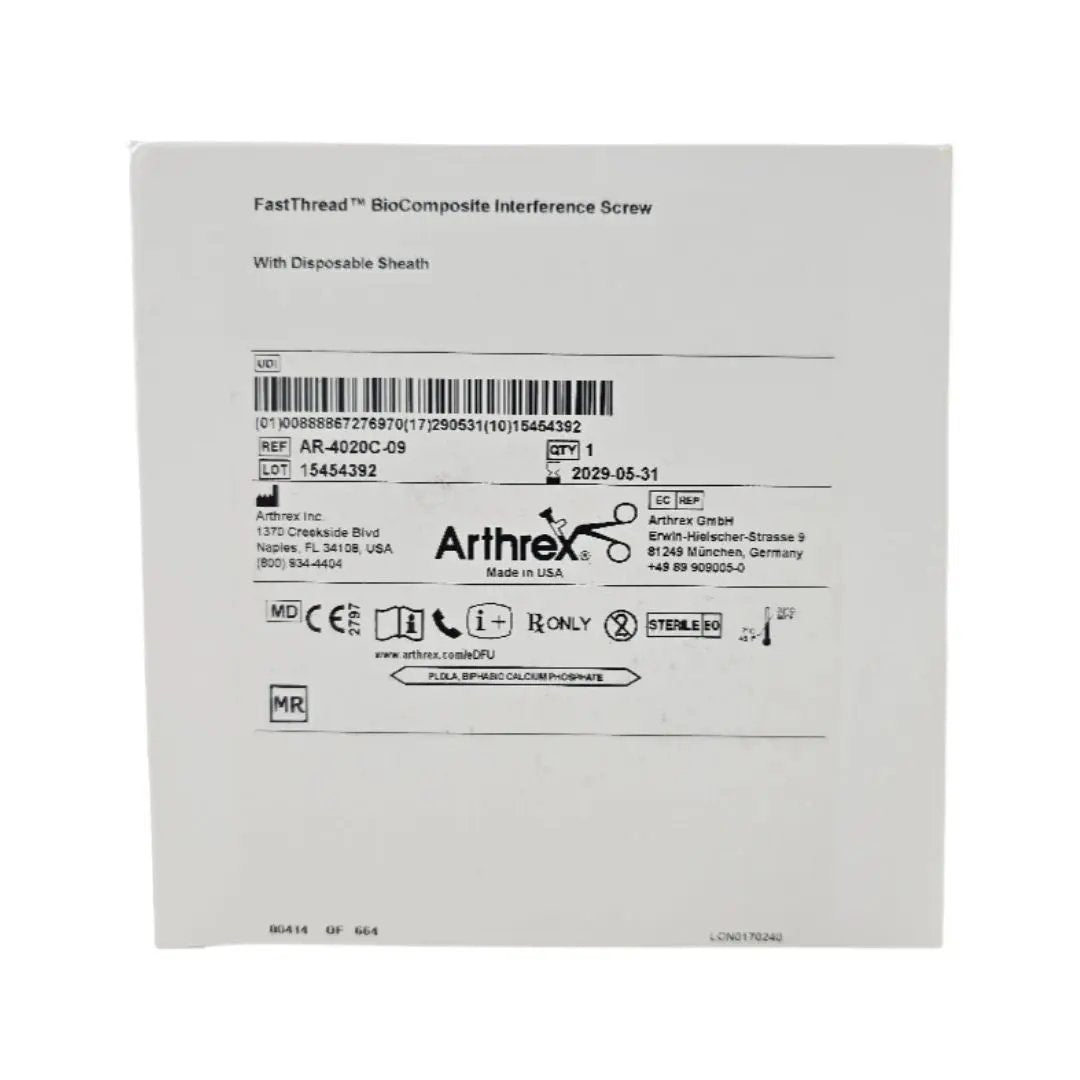 Arthrex AR-4020C-09 FastThread BioComposite Interference Screw w/ Disposable Sheath 9 x 20mm 1/EA Arthrex