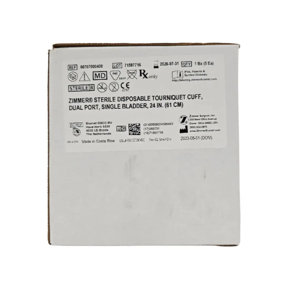 Zimmer 60707000400 Disposable Tourniquet Cuff Dual Port Single Bladder 24" BX/5 Zimmer