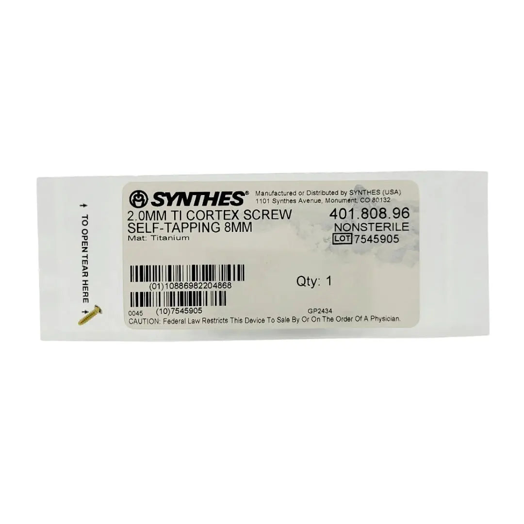 Synthes 401.808.96 2.0mm Ti Cortex Screw Self-Tapping 8mm Orthopedic Hardware Synthes