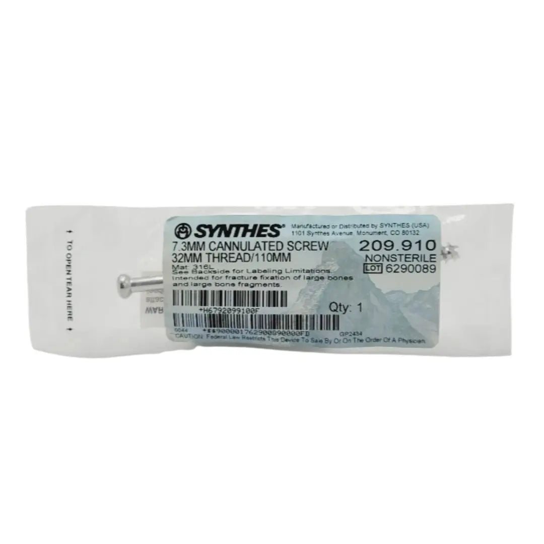 Synthes 209.910 7.3mm Cannulated Screw 32mm Thread/110mm Synthes