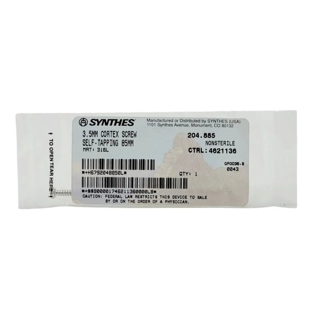 Synthes 204.885 3.5mm cortex screw self-tapping 85mm orthopedic hardware Synthes