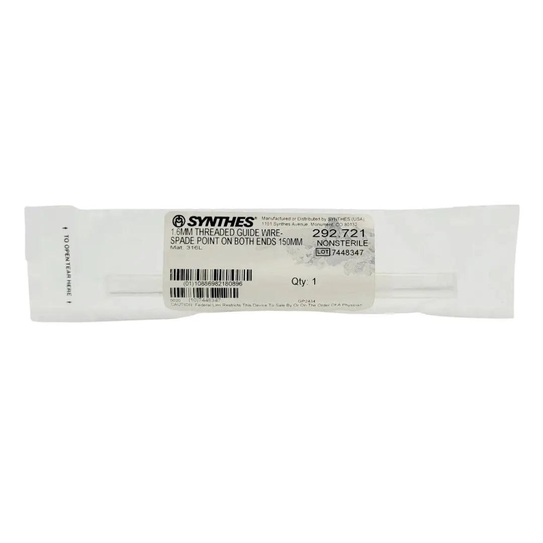 Synthes 292.721 1.6MM Threaded Guide Wire- Spade Point on Both Ends 150MM Synthes