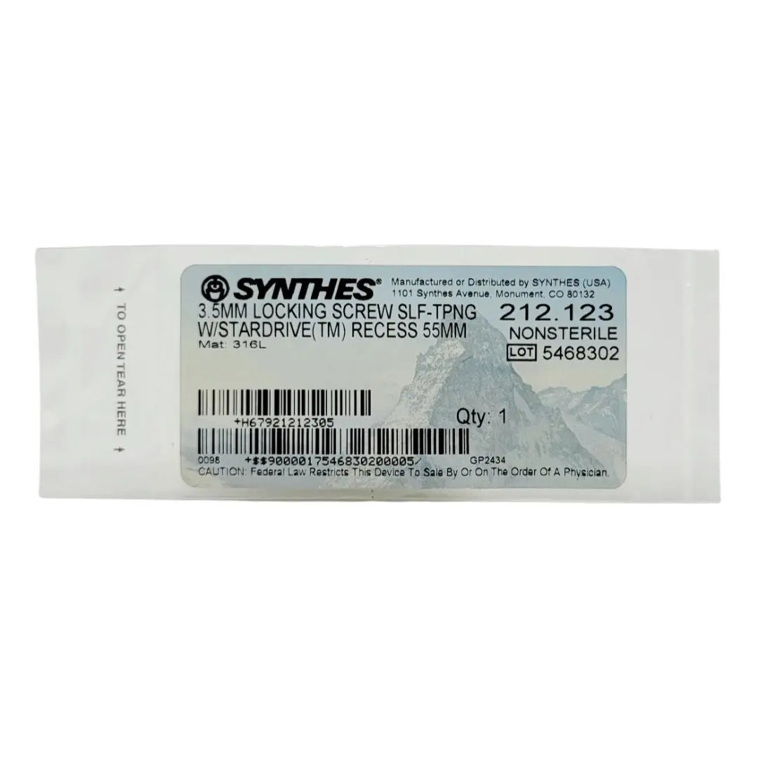 Synthes 212.123 3.5mm Locking Screw Self Tapping w/ Stardrive Recess 55mm Synthes
