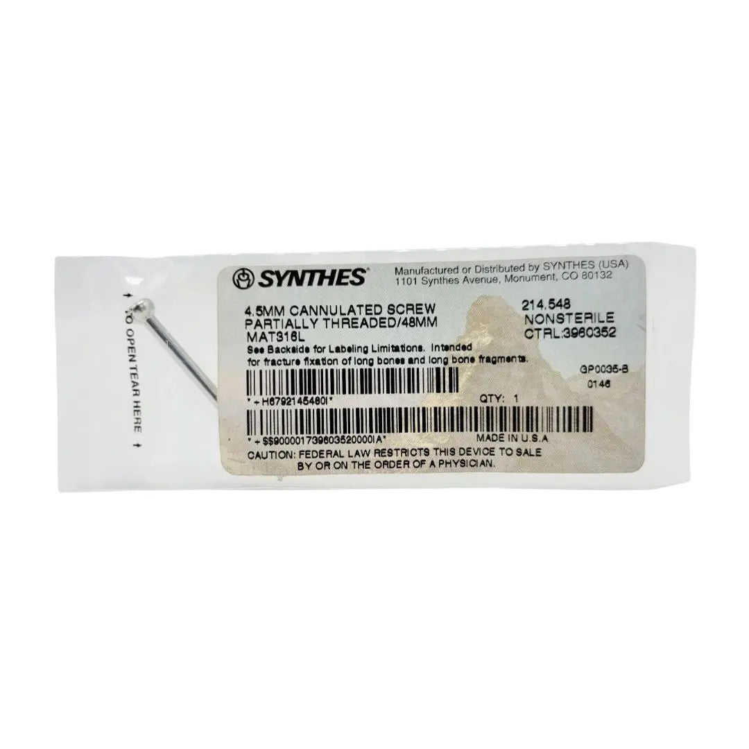 Synthes 214.548 4.5mm Cannulated Screw Partially Threaded/48mm Synthes