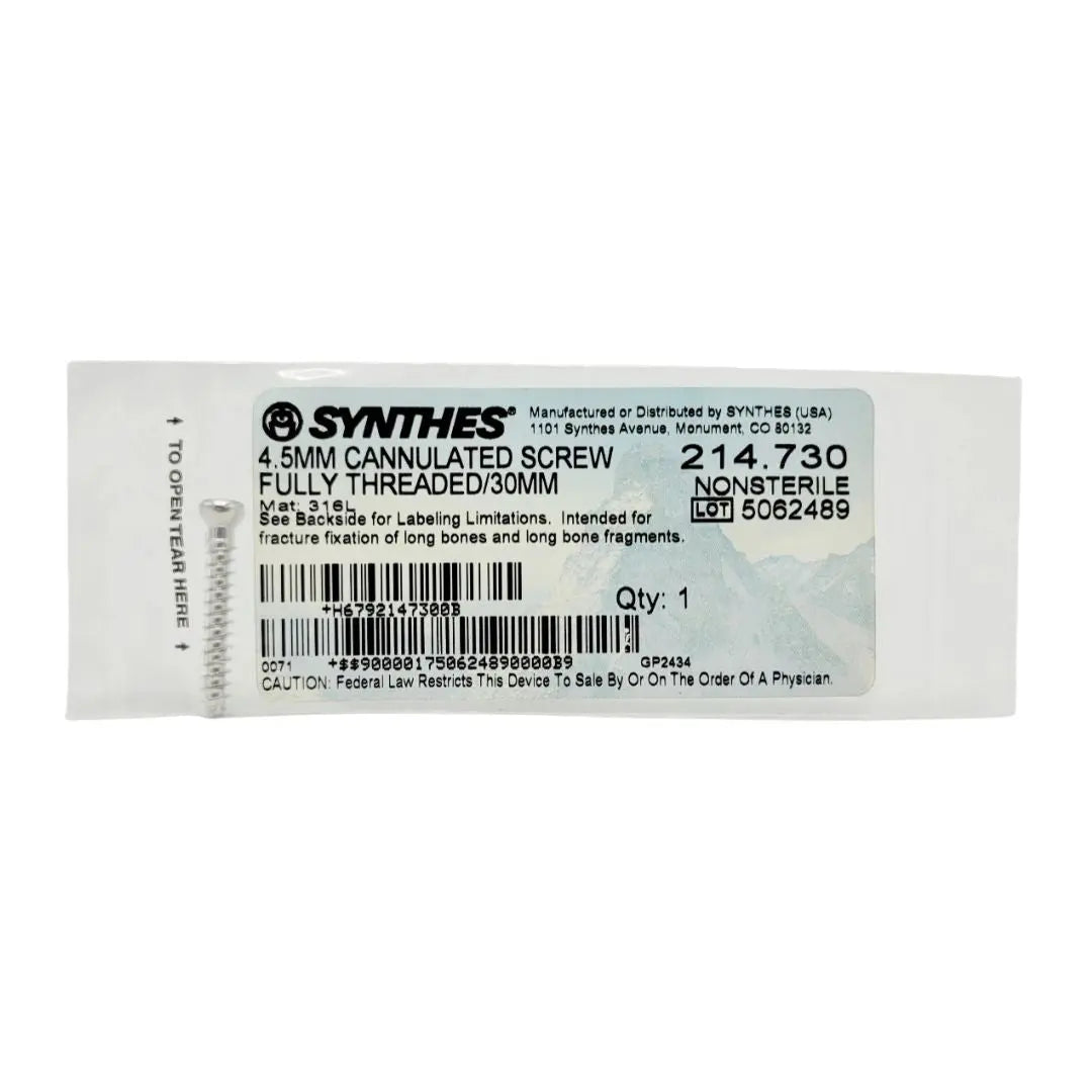 Synthes 214.730 4.5mm Cannulated Screw Fully Threaded/30mm Synthes