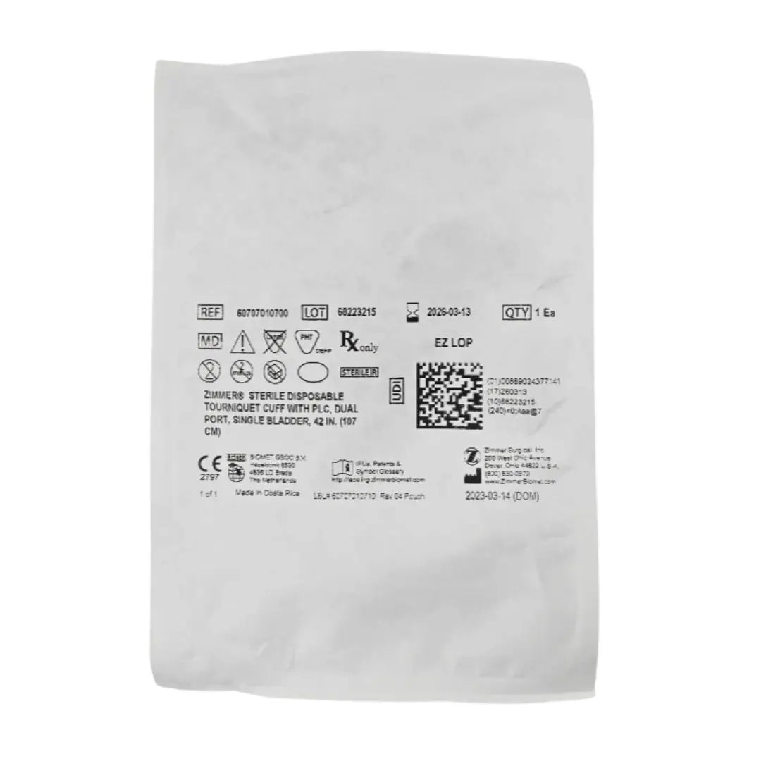 Zimmer 60707010400 Sterile Disposable Tourniquet Cuff Dual Port Single Bladder 24" 1/EA Zimmer