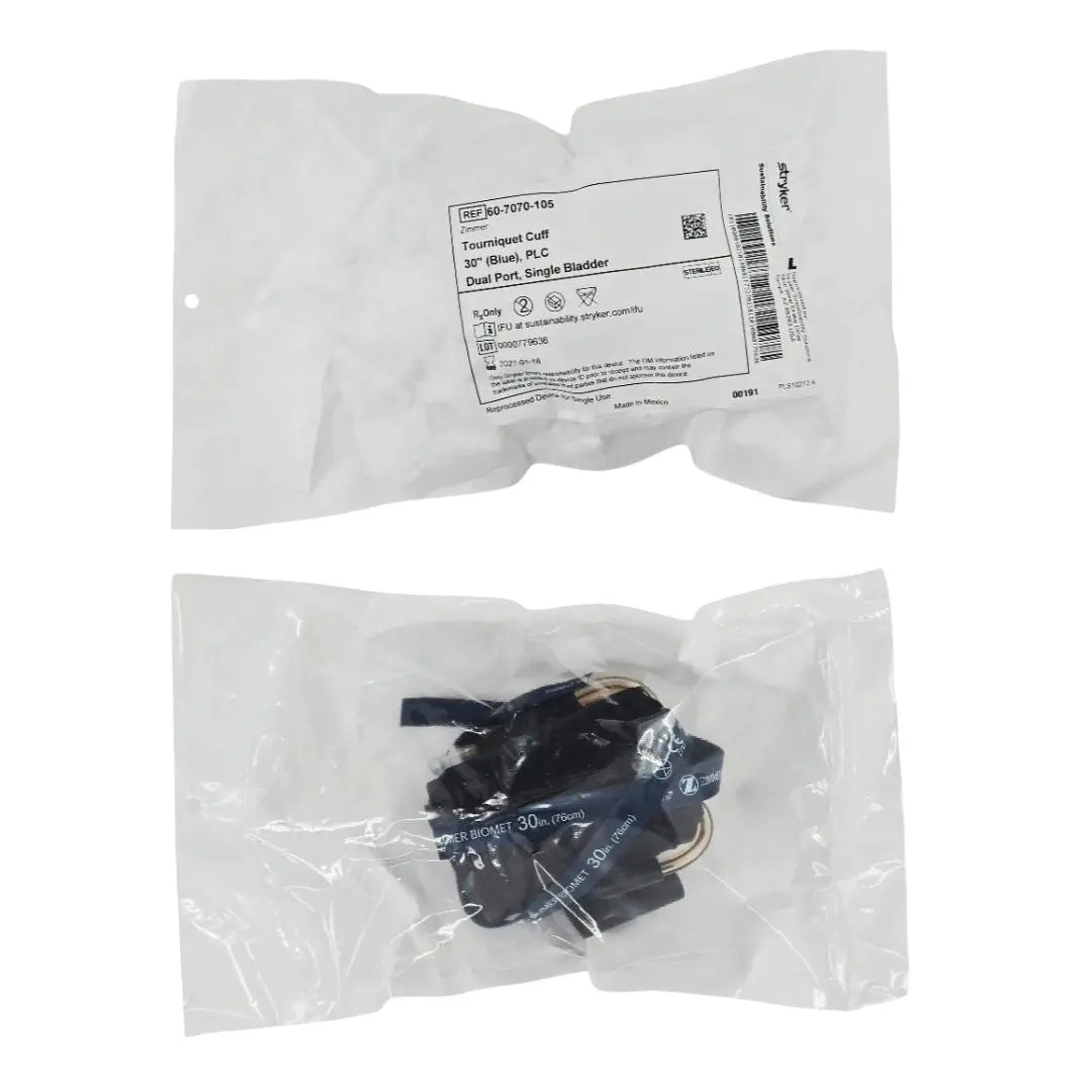 Stryker Sustainability 60-7070-105 Zimmer Reprocessed Tourniquet Cuff PLC Dual Port Single Bladder 30" (Blue) 1/EA Stryker Sustainability
