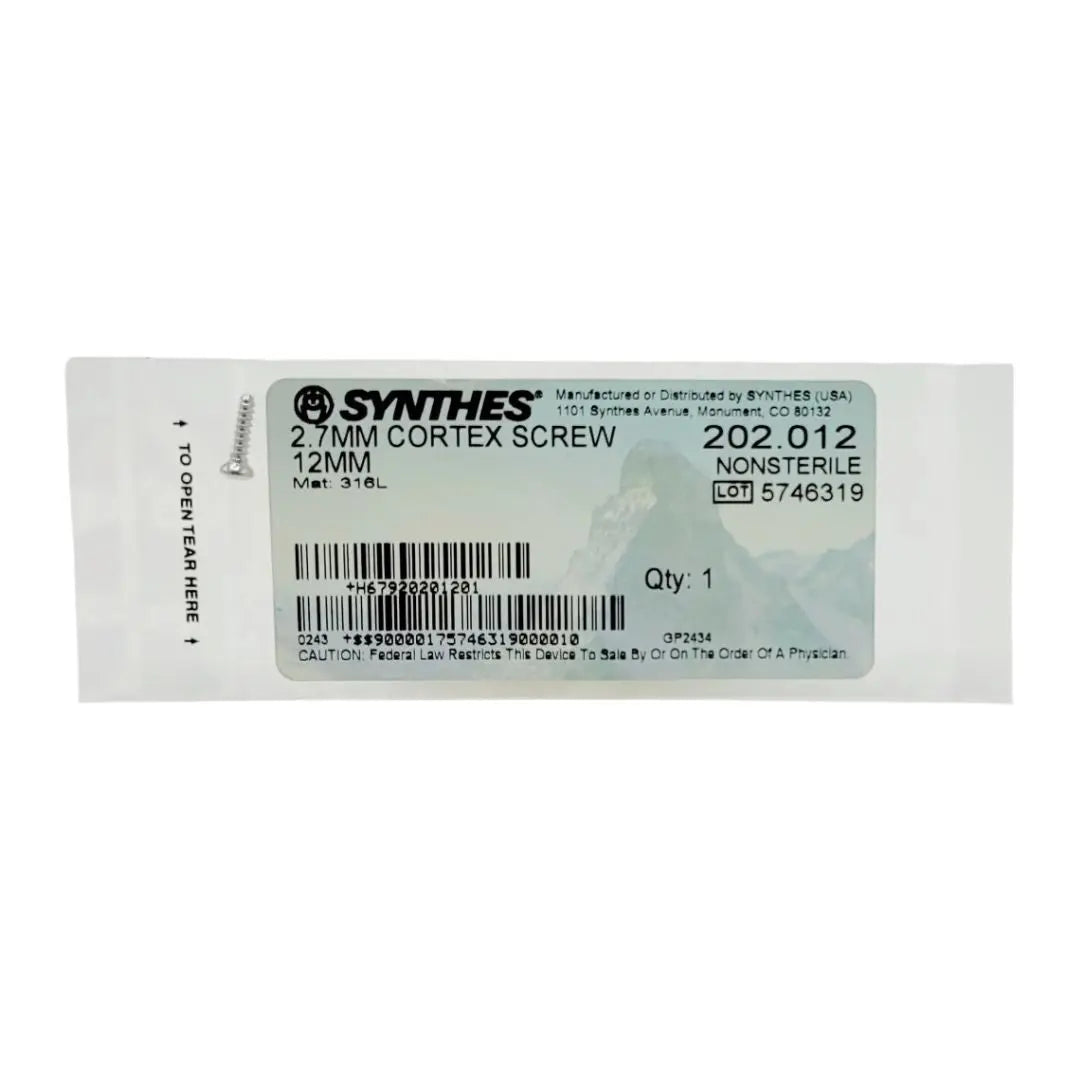 Synthes 202.012 2.7mm cortex screw 12mm orthopedic hardware Synthes
