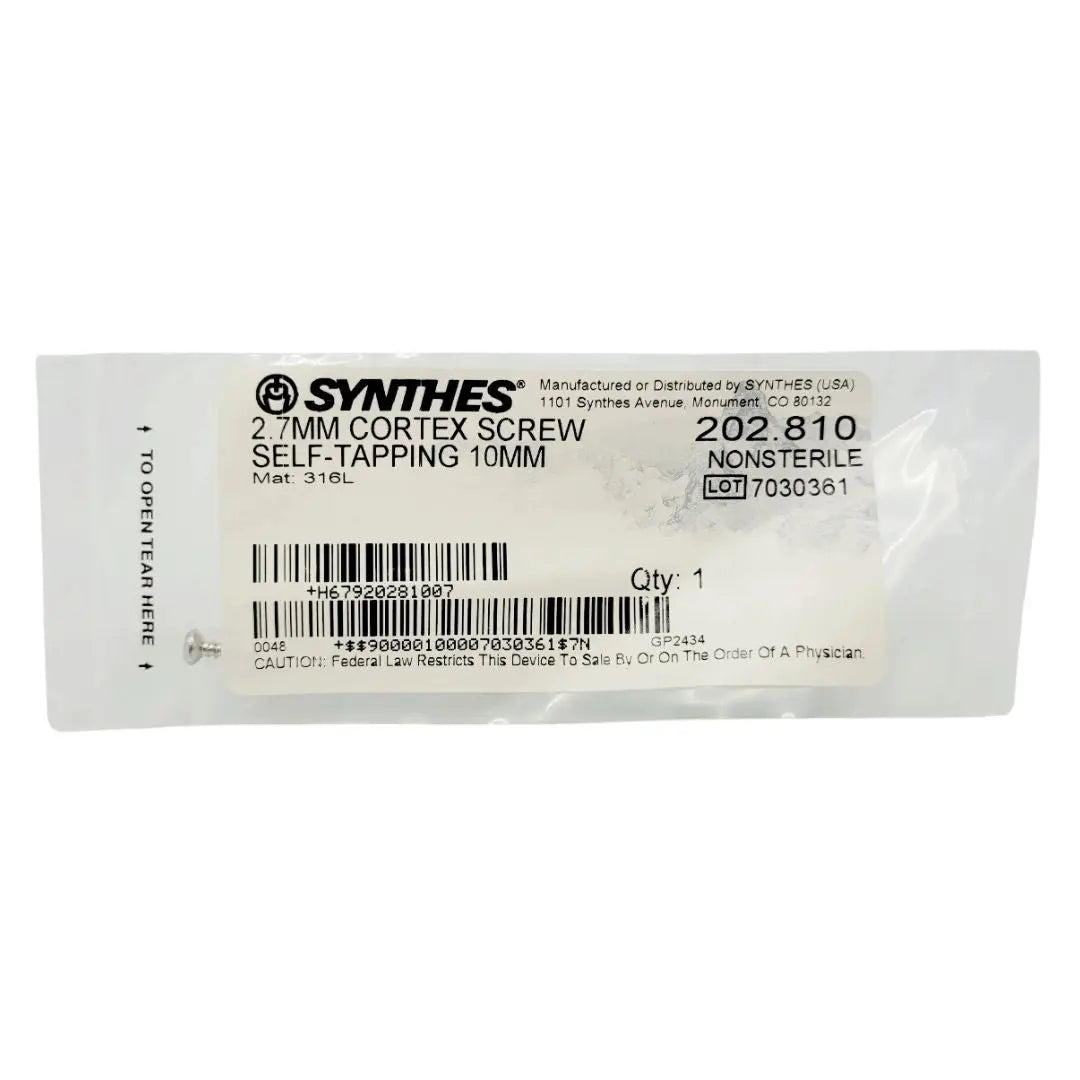 Synthes 202.810 2.7mm Cortex Screw Self-tapping 10mm Synthes
