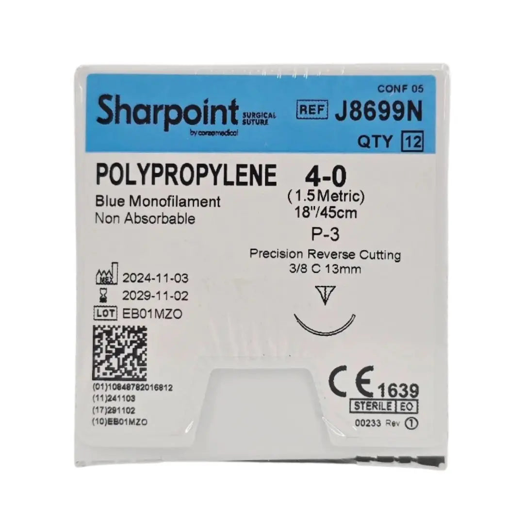 Corza Medical J8699N Sharpoint POLYPROPYLENE 4-0 Blue 1X18" P-3 13mm Precision Reverse Cutting BX/12 Corza Medical