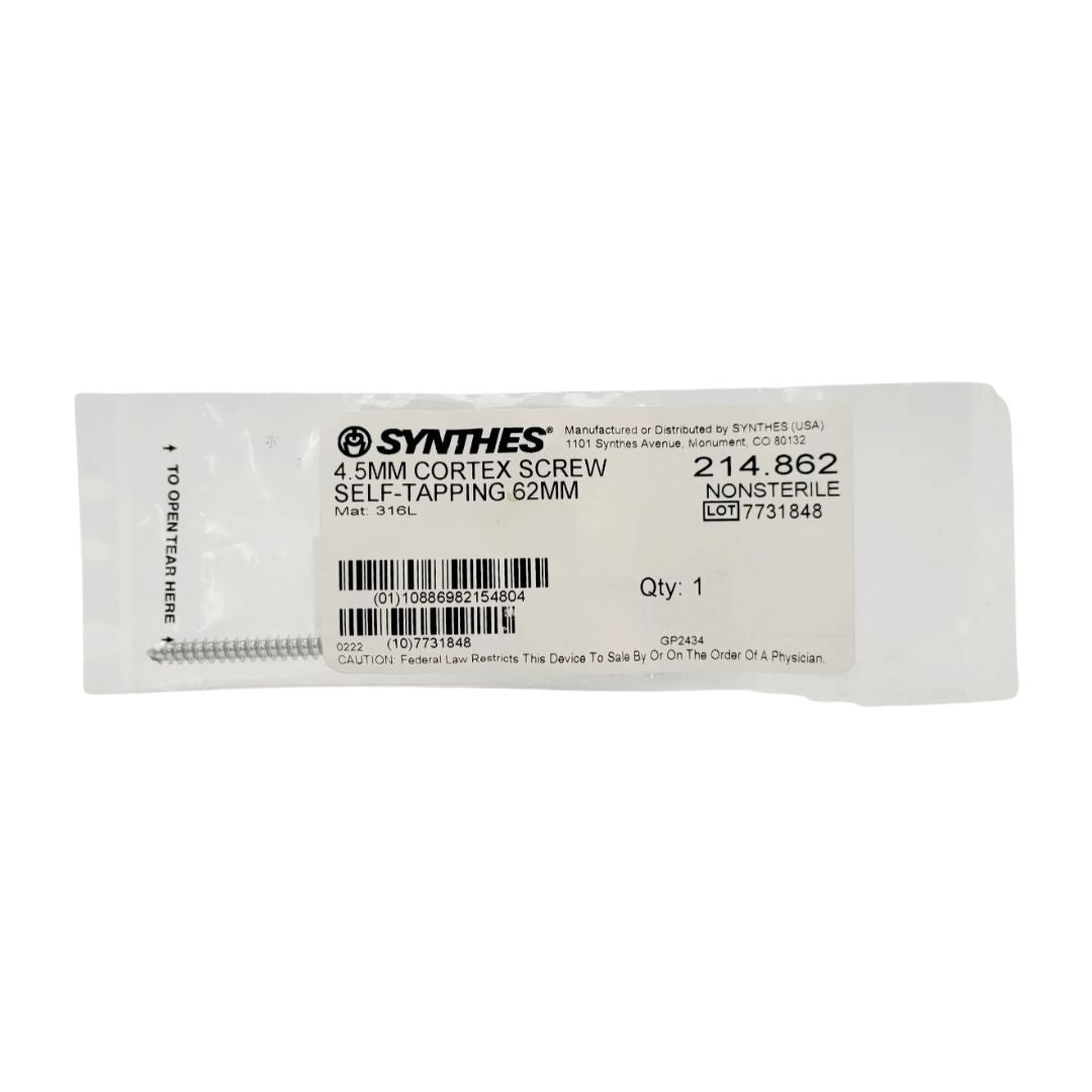 Synthes 214.862 4.5mm Cortex Screw Self-tapping 62mm