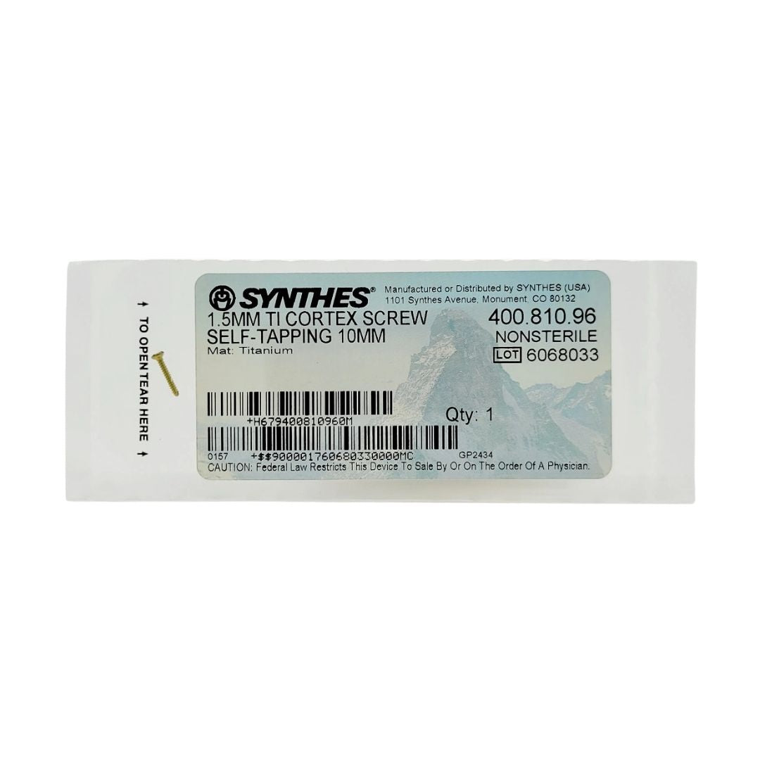 Synthes 400.810.96 1.5mm TI Cortex Screw Self Tapping 10mm