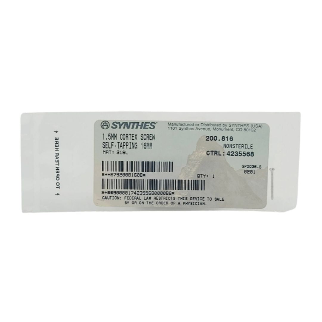 Synthes 200.816 1.5mm Cortex Screw Self-tapping 16mm