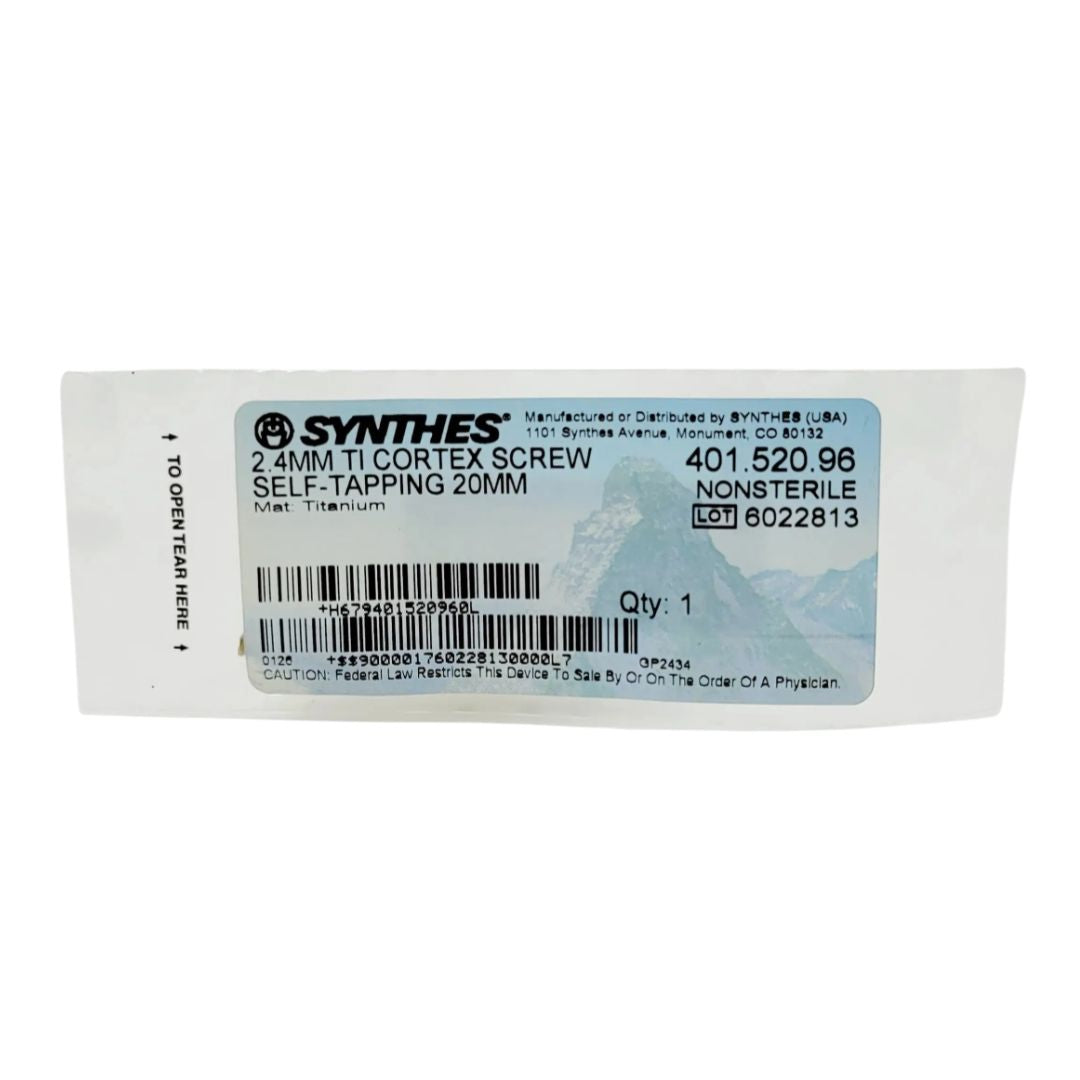 Synthes 401.520.96 2.4mm Ti Cortex Screw Self-Tapping 20mm Orthopedic Hardware