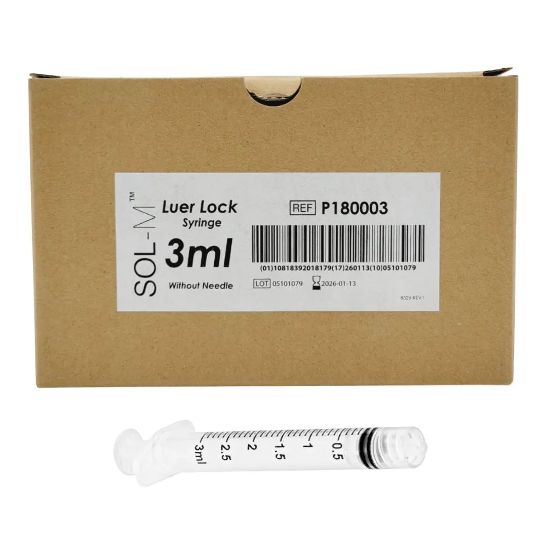 Sol-Millennium P180003 3ml Luer Lock Syringes w/o Needle 100/Box Sol-Millennium
