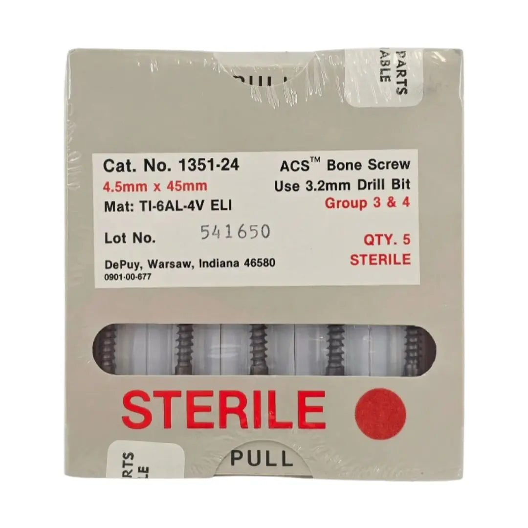 DePuy 1351-24 ACS Bone Screw 4.5mm x 45mm Titanium Orthopedic 5/PK DePuy