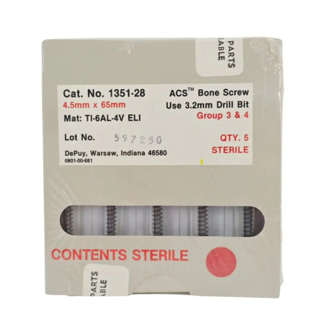 DePuy 1351-28 ACS Bone Screw 4.5mm x 65mm Titanium Orthopedic 5/PK DePuy