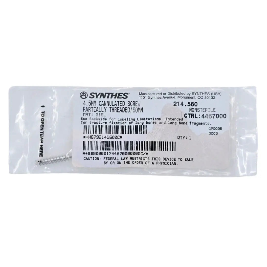 Synthes 214.560 4.5mm Cannulated Screw Partially Threaded/60mm Synthes