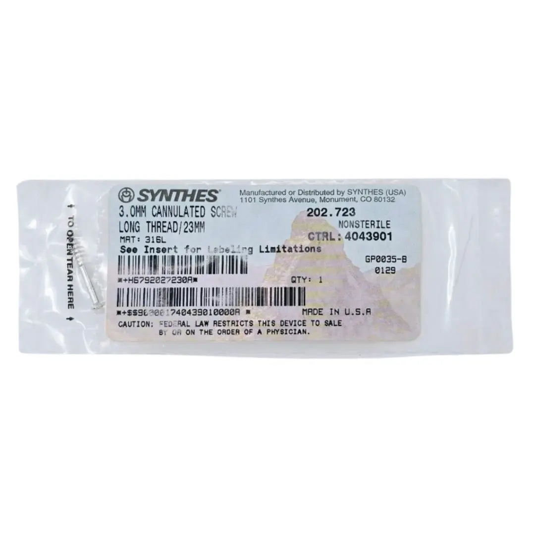 Synthes 202.723 3.0mm Cannulated Screw Long Thread/23mm Synthes
