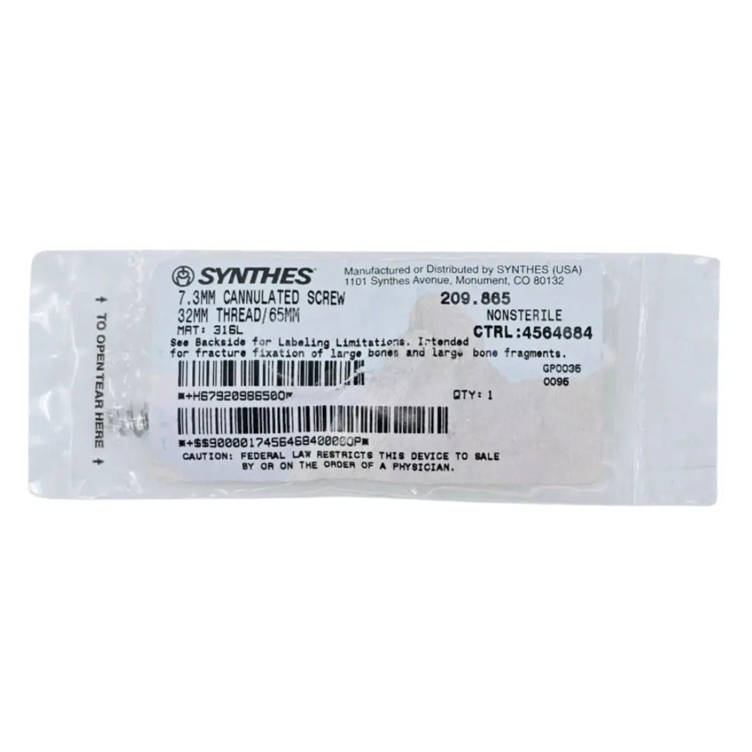 Synthes 209.865 7.3mm Cannulated Screw 32mm Thread/65mm Synthes