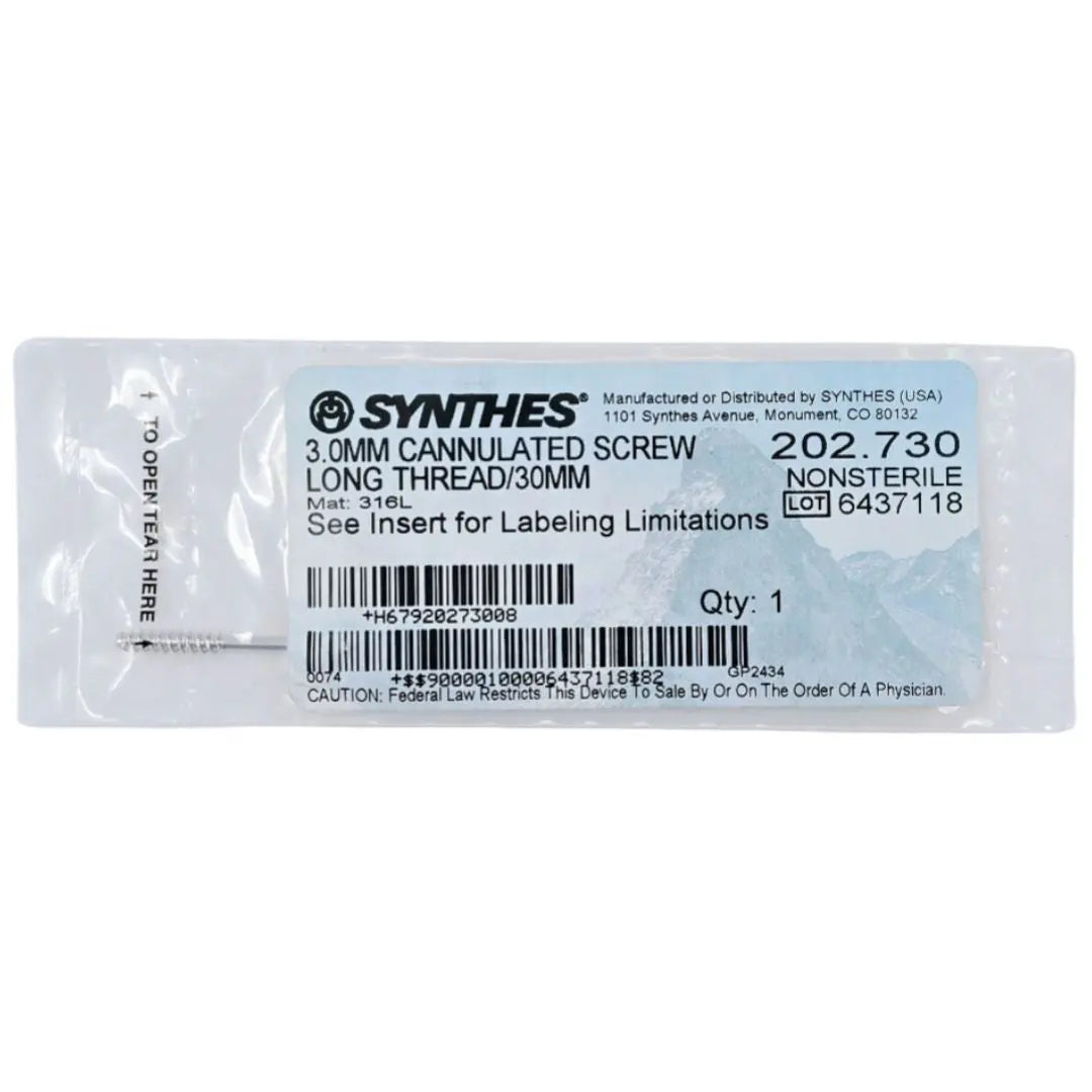 Synthes 202.730 3.0mm Cannulated Screw Long Thread/30mm Synthes