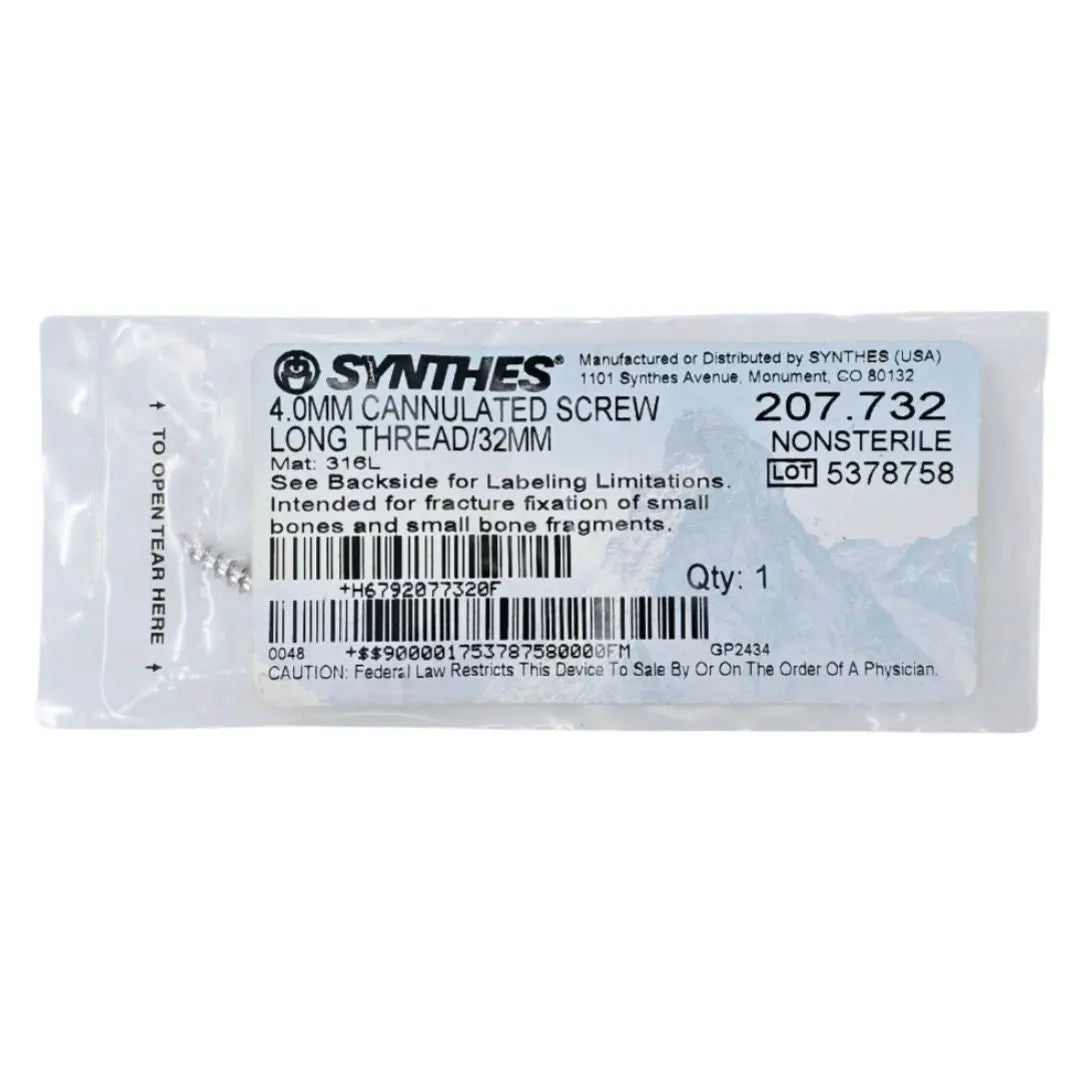 Synthes 207.732 4.0mm Cannulated Screw Long Thread/32mm Synthes