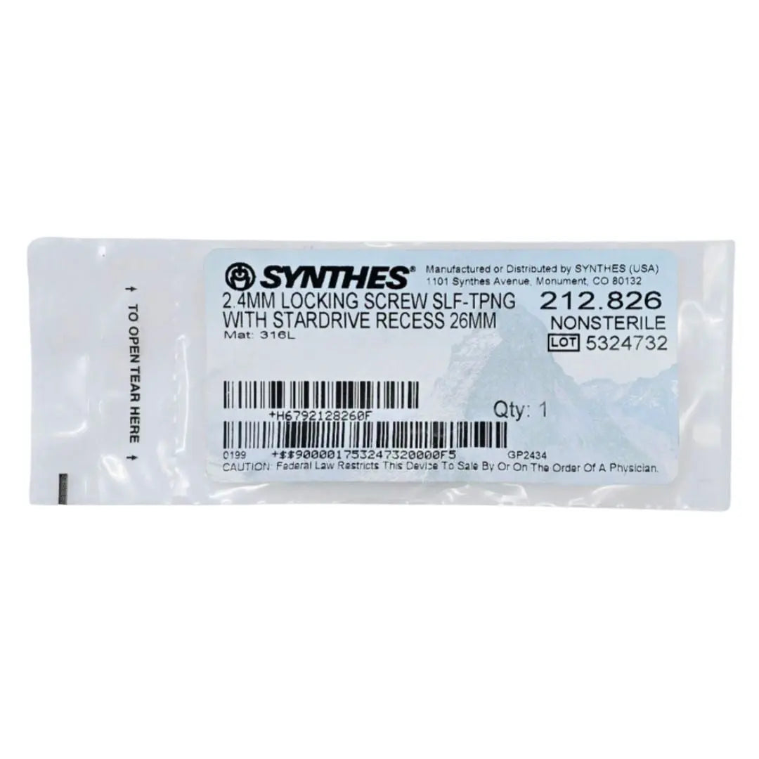 Synthes 212.826 2.4mm Locking Screw Self-Tapping w/ Stardrive Recess 26mm Synthes