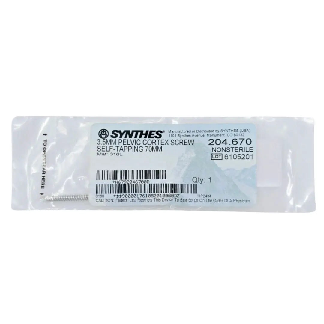 Synthes 204.670 3.5mm Pelvic Cortex Screw Self-Tapping 70mm Synthes