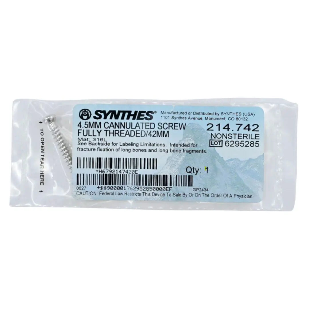 Synthes 214.742 4.5mm Cannulated Screw Fully Threaded/42mm Synthes