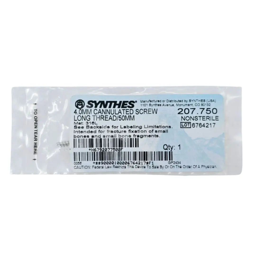 Synthes 207.750 4.0mm Cannulated Screw Long Thread 50mm Synthes