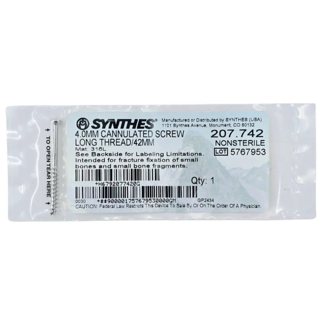 Synthes 207.742 4.0mm Cannulated Screw Long Thread/42mm Synthes