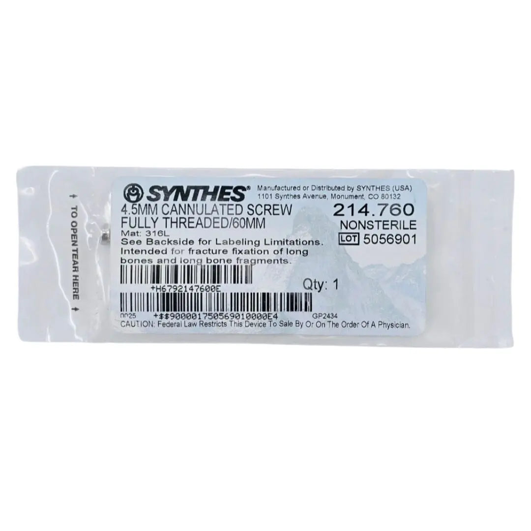 Synthes 214.760 4.5mm Cannulated Screw Fully Threaded/60mm Synthes