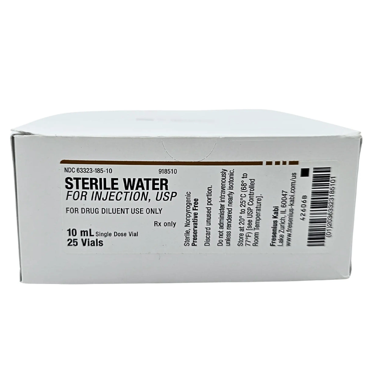 Fresenius Kabi Sterile Water for Injection, USP - 10 mL Vials, Box of 25 (NDC 63323-185-10) - New Fresenius Kabi