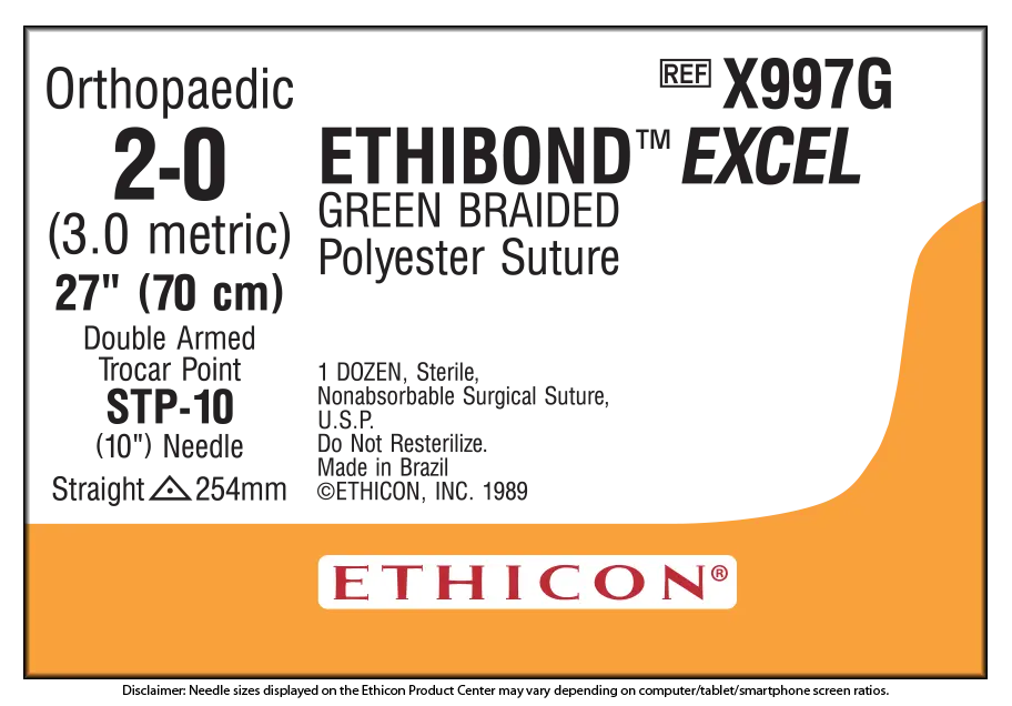 Ethicon Ethibond X997G Suture - Green Braided Polyester, Nonabsorbable (Box of 12) Ethicon