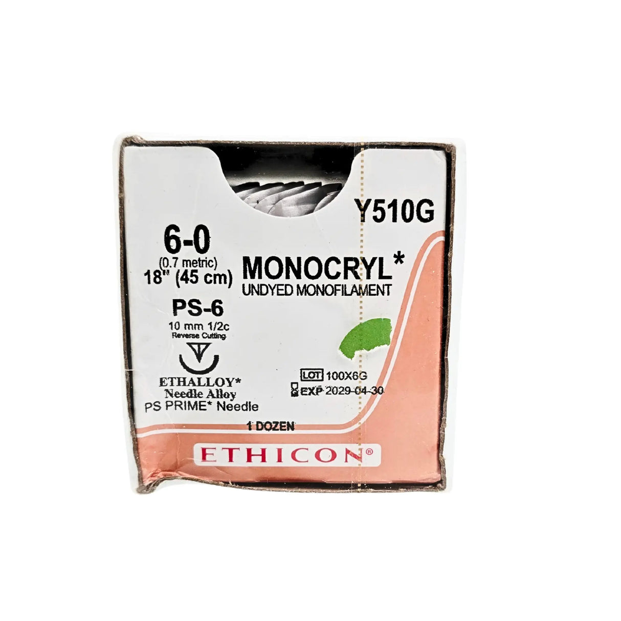 Ethicon Y510G MONOCRYL Undyed Monofilament Absorbable Suture Size 5-0 with P-3 Needle – Box of 12 Ethicon