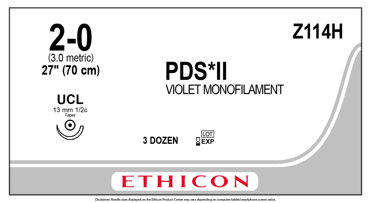 Ethicon PDS Z114H Suture - Violet Monofilament Polydioxanone, Absorbable (Box of 36) Ethicon