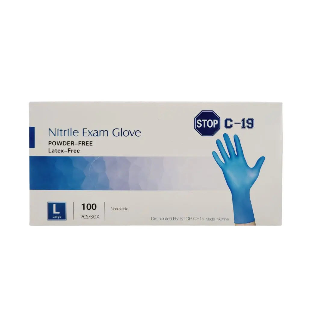 Powder Free Blue Nitrile Exam Gloves Large Stop C-19 Latex Free 1000/CS Stop C-19