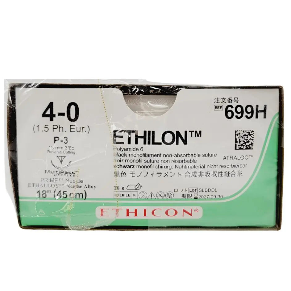 Ethicon 699H 4-0 Black Monofilament Nylon, Nonabsorbable Surgical Suture Ethicon