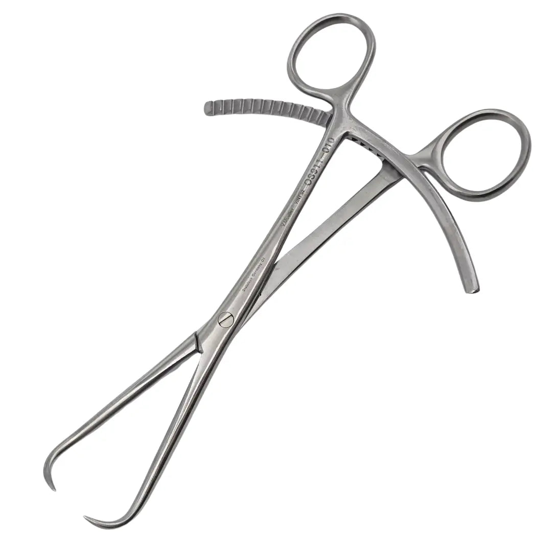 V. Mueller OS911-010 Bone Reduction Forceps Curved 1x1 Sharp Tip Prongs 8" Primis Medical