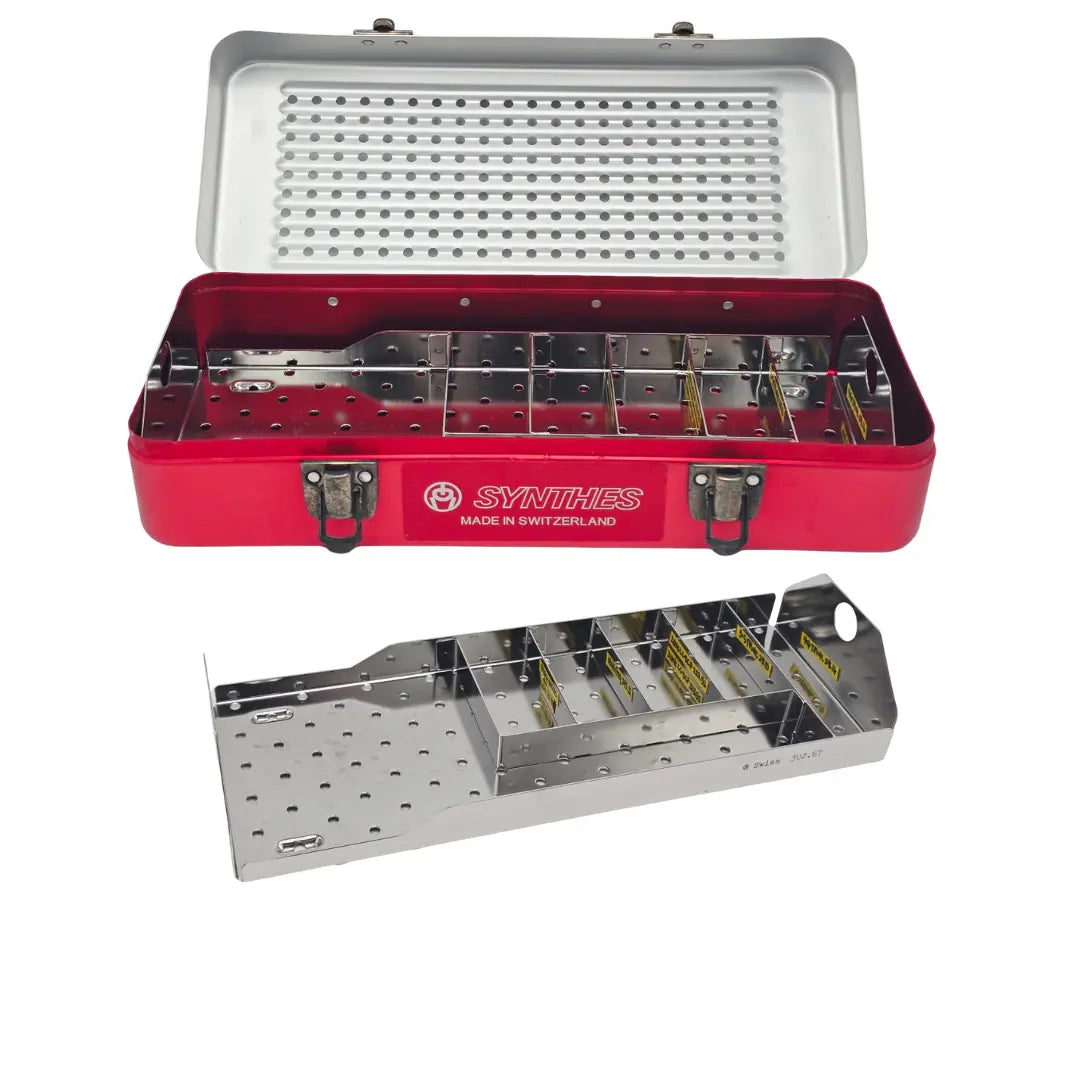 Synthes Grey/Red Sterilization Tray 12x5x3 Perforated Autoclave Inner Tray Primis Medical