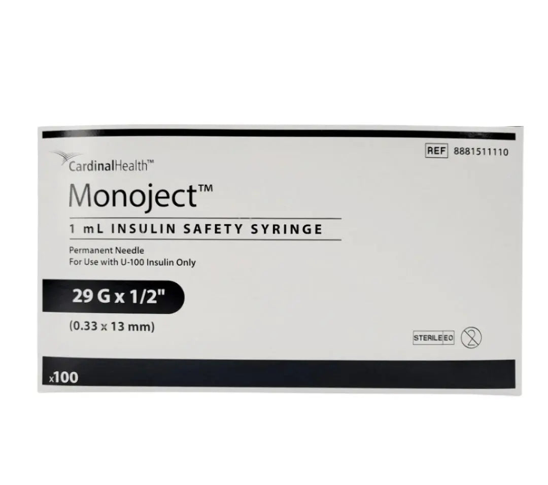 Cardinal Health 8881511110 Monoject 1 mL Insulin Safety Syringe 29G Box of 100 Cardinal Health