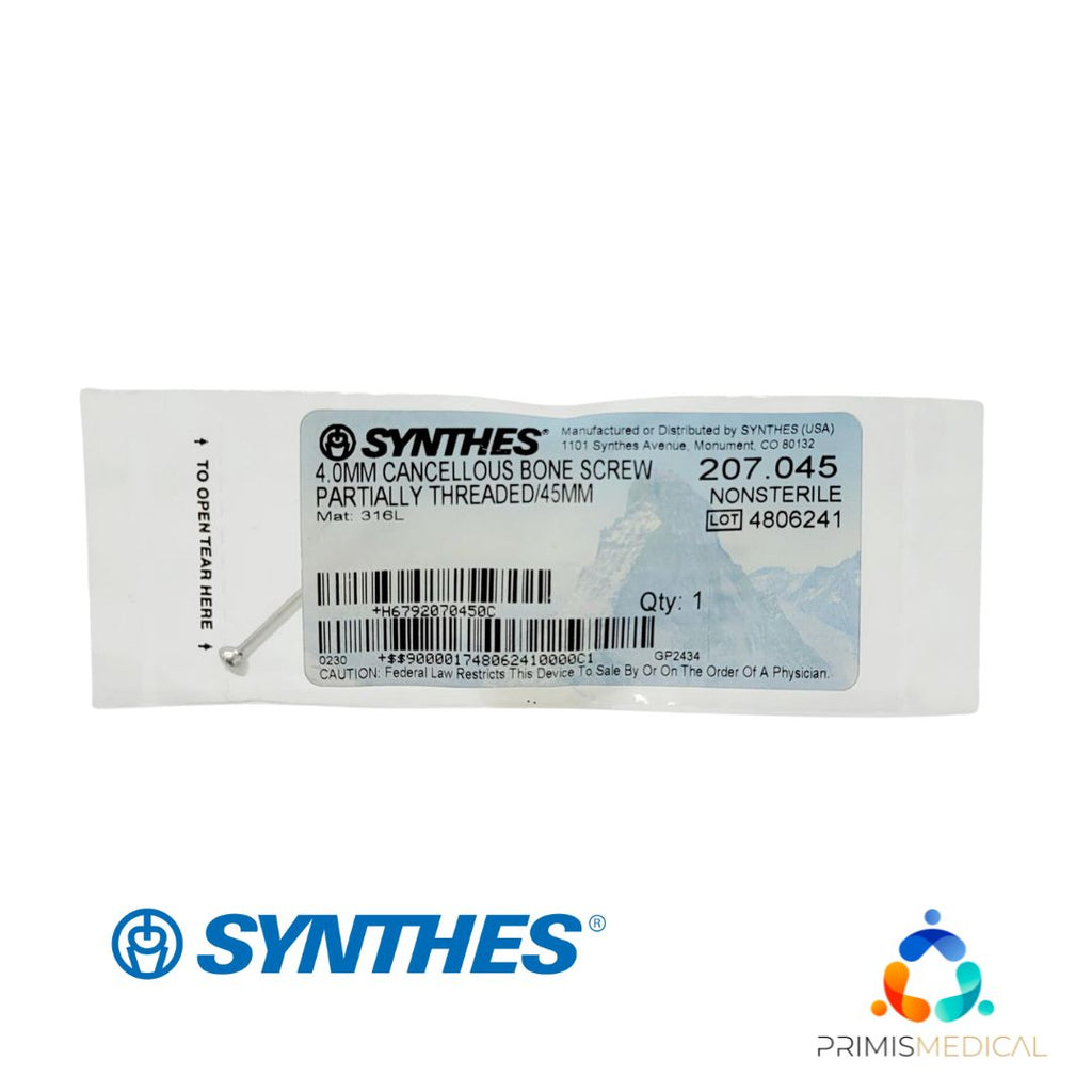 Synthes 207.045 4.0mm Cancellous Bone Screw Partially Threaded/45mm